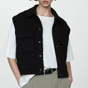 MANGO Black Quilted Vest Women Size Medium Outdoor Cozy Grunge Stylish